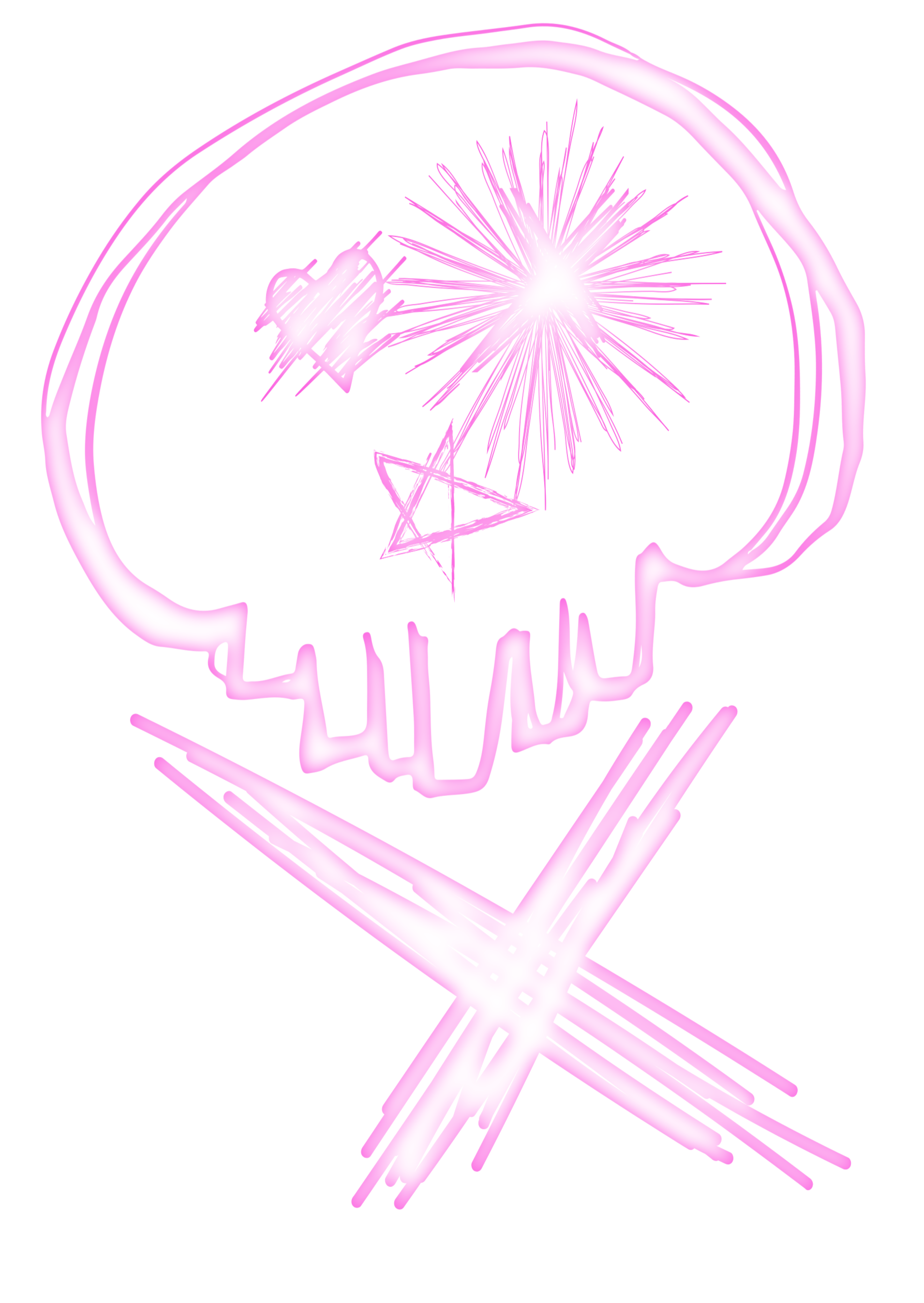 Pink skull and crossbones design on a white background