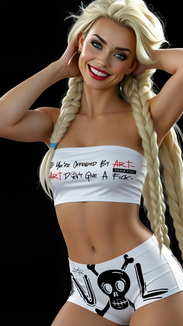 [ IF YOU'RE OFFENDED BY ART - ART DON'T GIVE A FUCK- ] Bandeau Street Top [White Widow]