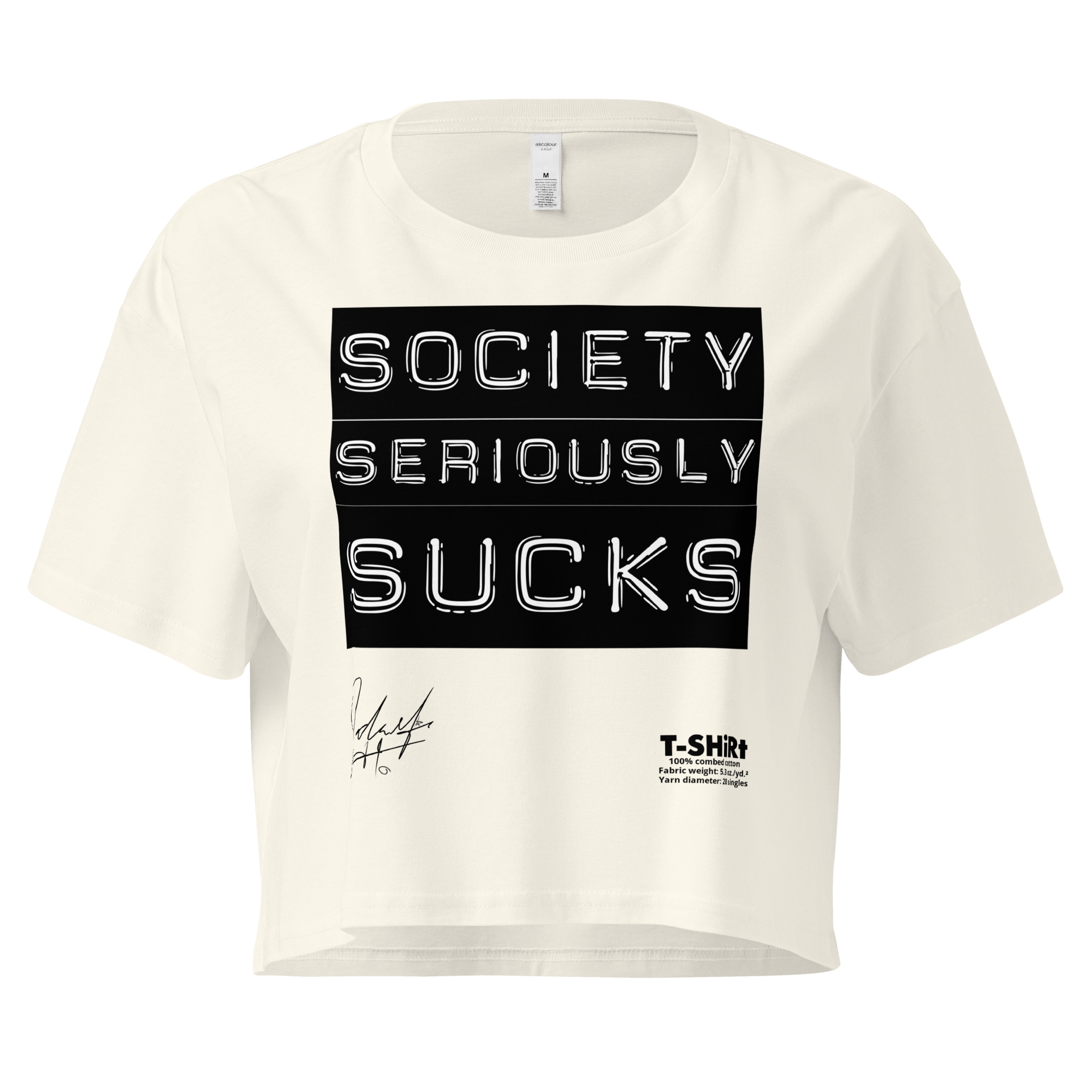 [Cotton] • Society Seriously Sucks • 100% Combed Cotton Crop [Not Quite White] Crop Top