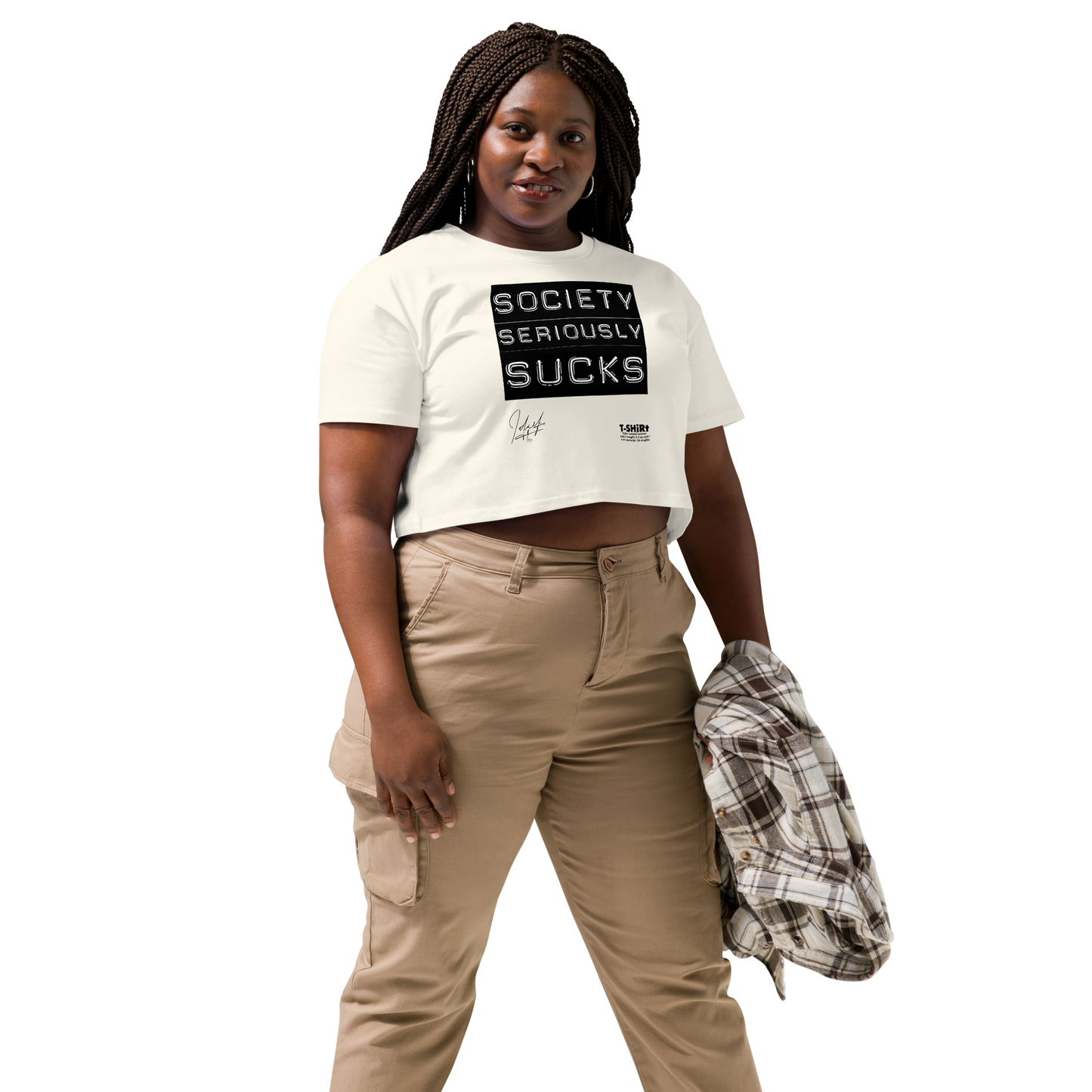 [Cotton] • Society Seriously Sucks • 100% Combed Cotton Crop [Not Quite White] Crop Top