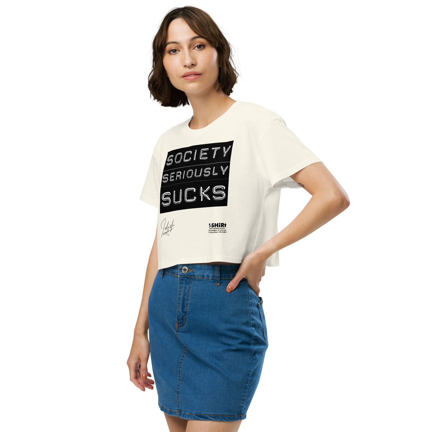 [Cotton] • Society Seriously Sucks • 100% Combed Cotton Crop [Not Quite White] Crop Top